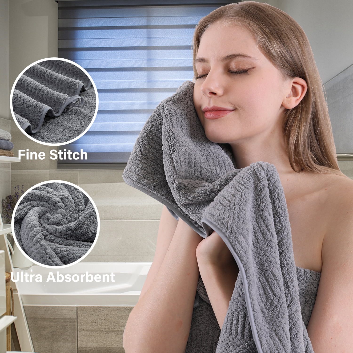 Beartech 4 Piece Microfiber Bath Towel Set,700GSM Family-sized Towel Set ,Quick Dry & Less Lint,Highly Absorbent,Ultra Soft Shower Towel For Bathroom Hotel-Dark Gray