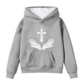 thumbnail image 2 of Tfken Toddler Child Girls Hoodies Long Sleeve Cross Print Sweatshirt Comfortable Casual Grey Tops Size 12-13 Years, 2 of 4
