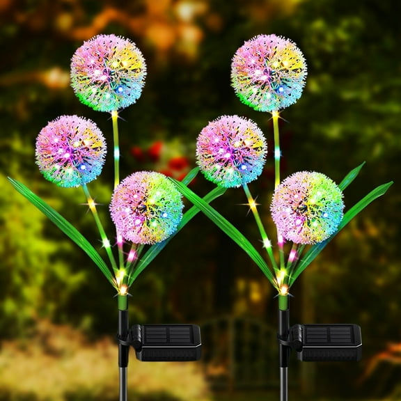 Solar Garden Lights Outdoor, 2 Pack 36 LED Solar Dandelion Lights, Waterproof Colorful Solar Lights for Yard, Lawn, Pathway and Wedding