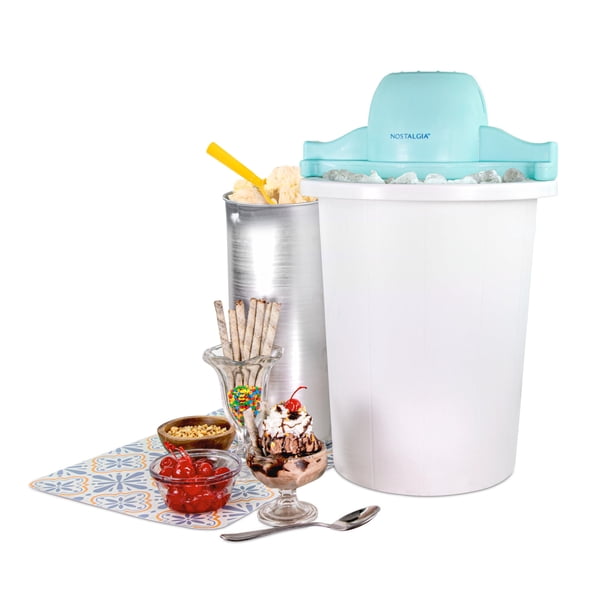 Máquina para hacer helados Nostalgia Parlor Style, 6 cuartos de galón, azul y blanco