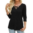 thumbnail image 2 of FAIWAD 3/4 Sleeve Tops for Women V Neck Criss-Cross Casual Shirts Loose Lightweight Knit Sweaters, 2 of 8