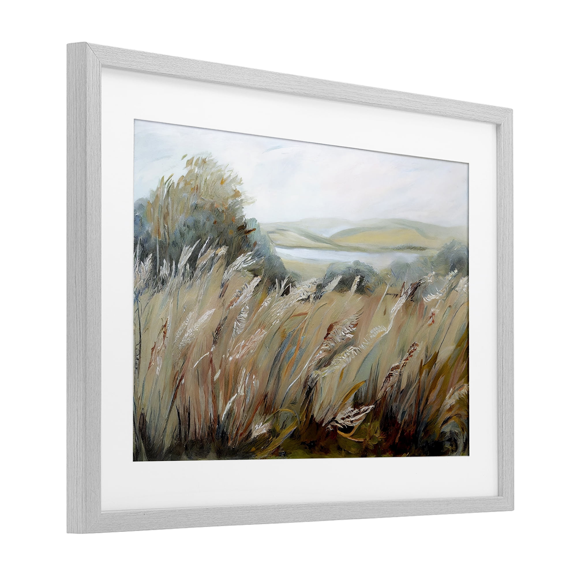 Windy Meadow Distortion Gray Framed Print Under Glass, design by Sasha