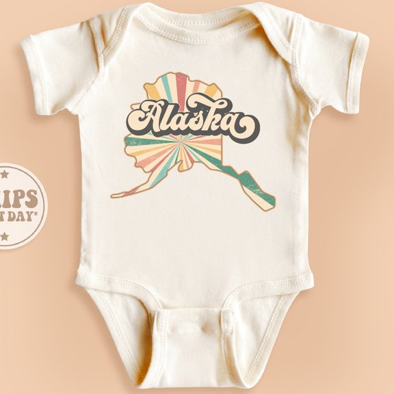 Baby Bodysuit BELLA CANVAS Alaska State Onesie, Retro Natural Baby Gift, Alaska Map Baby Bodysuit