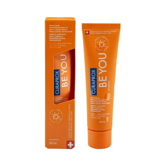 Curaprox Be You Pêche et Abricot - Dentifrice Blanchissant pour les Dents - Dentifrice Doux à Faible Teneur en Fluorure 60 ml