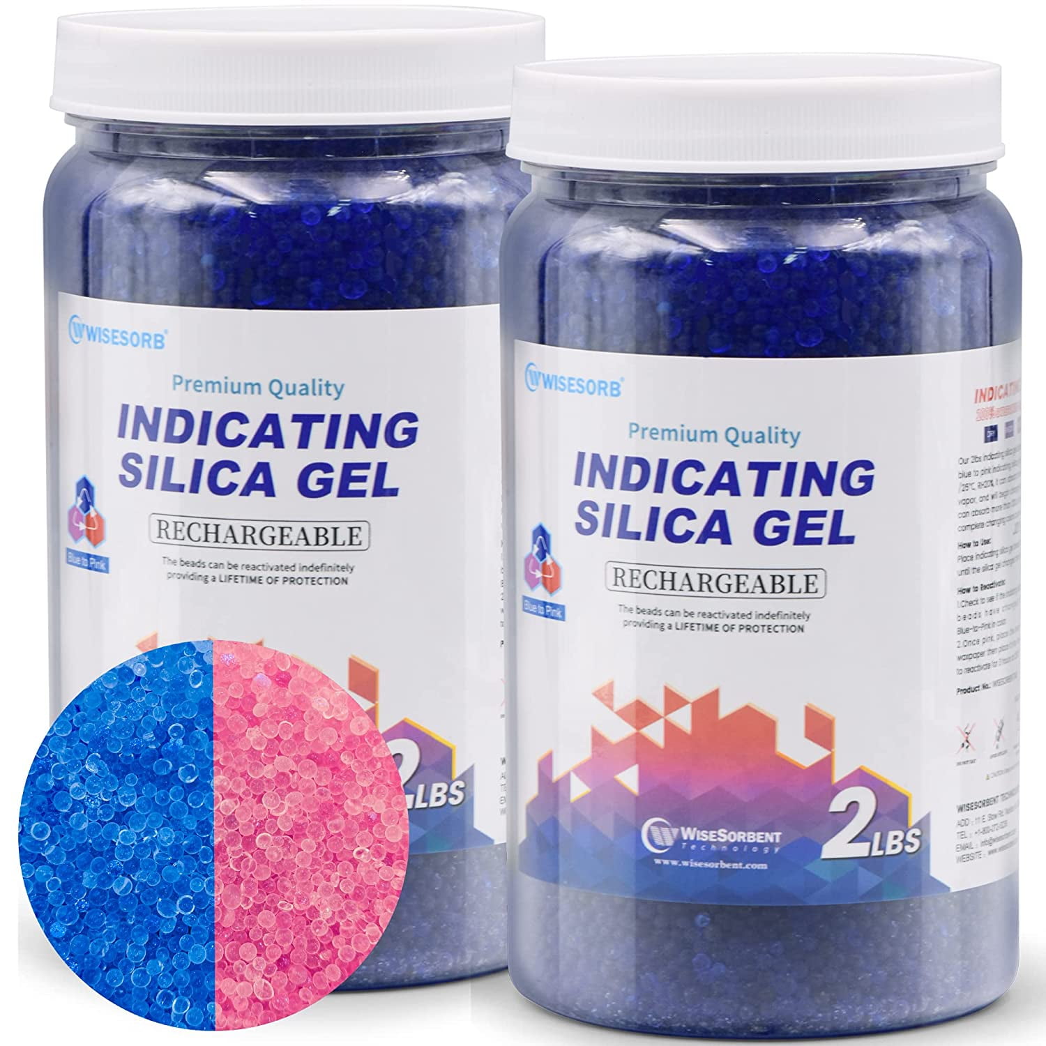 Wisesorb Silica Gel 4 LBS, Indicating Silica Beads (Blue to Pink