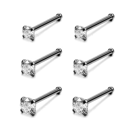 ZS 6Pcs/Set 20G Stainless Steel Crystal Nose Stud Piercing Nose Bone/L Shaped/Nose Screws Rings Set