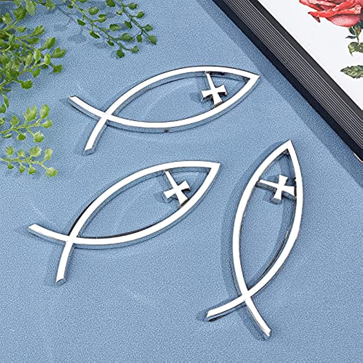 3pcs Silver ABS Plastic Jesus Fish Decal Sticker 5.5x1.8Inch 3D Car Decal Emblem Sticker Religious God for Jesus Christian Fish Symbol - image 5 of 9