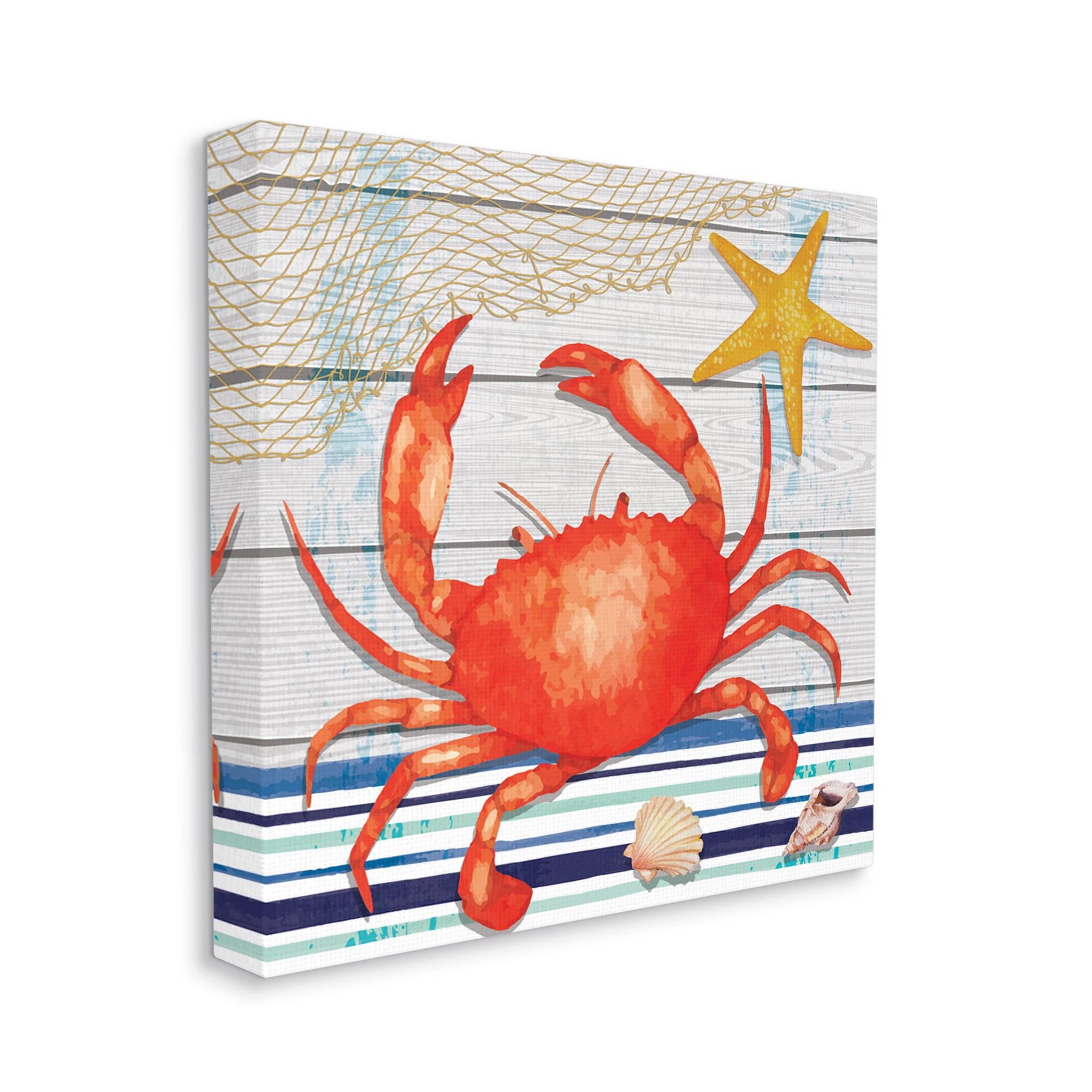 Stupell Nautical Striped Red Crab Sea Life Landscape Painting Gallery Wrapped Canvas Print Wall Art