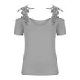 thumbnail image 5 of LEAVINGSUO Womens Tops Long Sleeve Fashion Women's Summer V-Neck Short Sleeve Lace Casual T-Shirt Blouse, 5 of 6