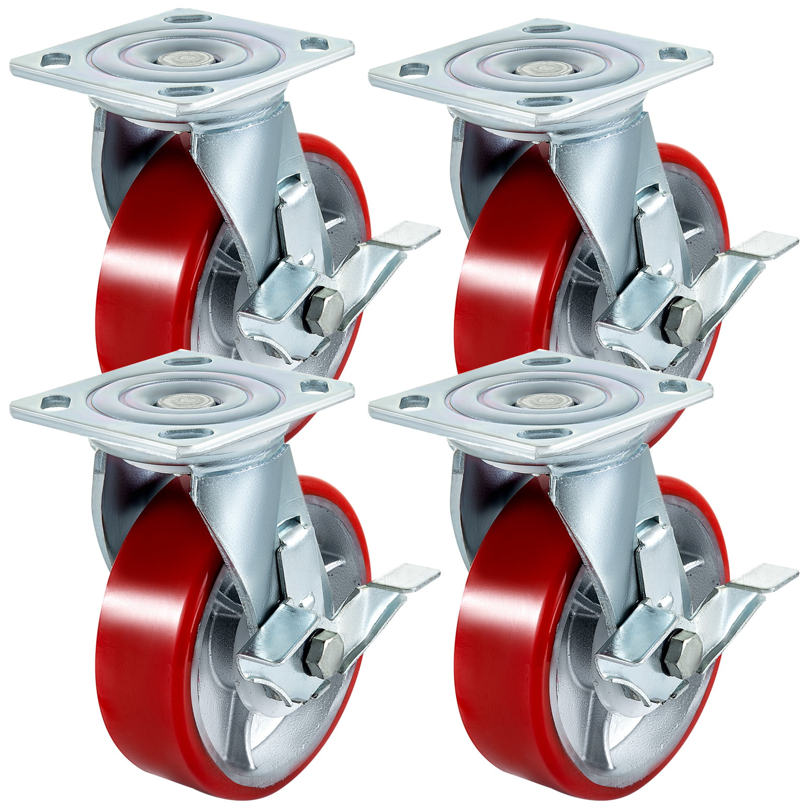 Details about   4 Heavy Duty Caster Set 4 Inch  Polyurethane On C-ast Iron Wheels No Mark Red 