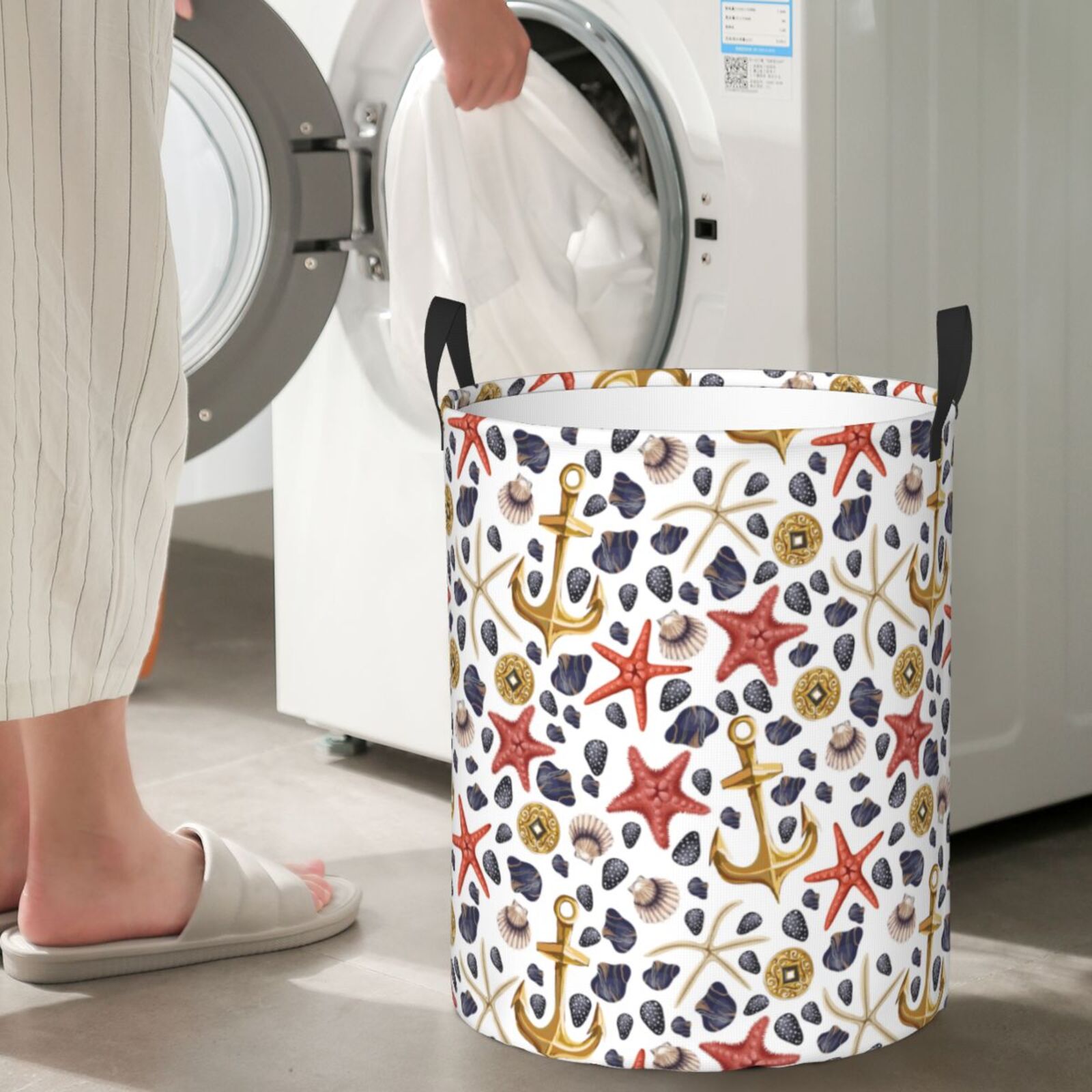 Large Laundry Basket with Handles - Conch Shells Print No.9048 Kids Baby Dirty Clothes Laundry Hamper for Bedroom Aesthetic