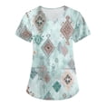 thumbnail image 3 of Iaqnaocc Scrubs for Women Plus Size Western Ethnic Style Nurse Working Uniforms Fashion V-Neck Side Slits Scrub Shirt Party Short Sleeve Tees Blouse with Pockets Multicolor L, 3 of 5