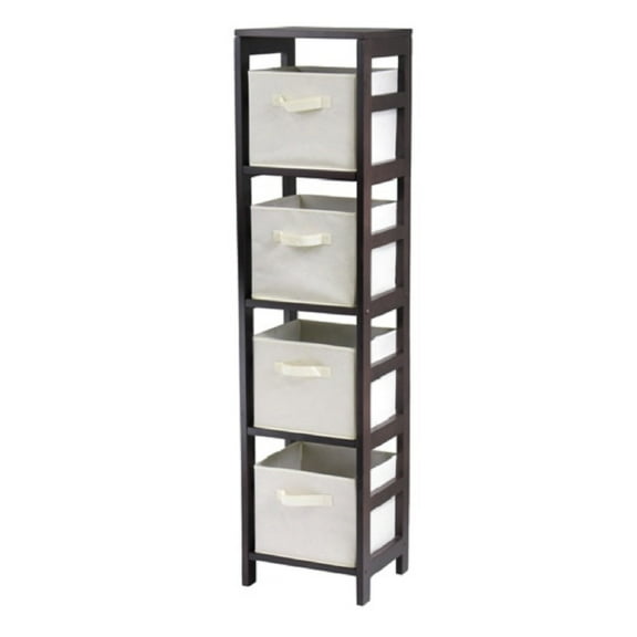 Contemporary Home Living Set of 5 Espresso Brown and Beige Storage Shelf and Baskets, 54.75"