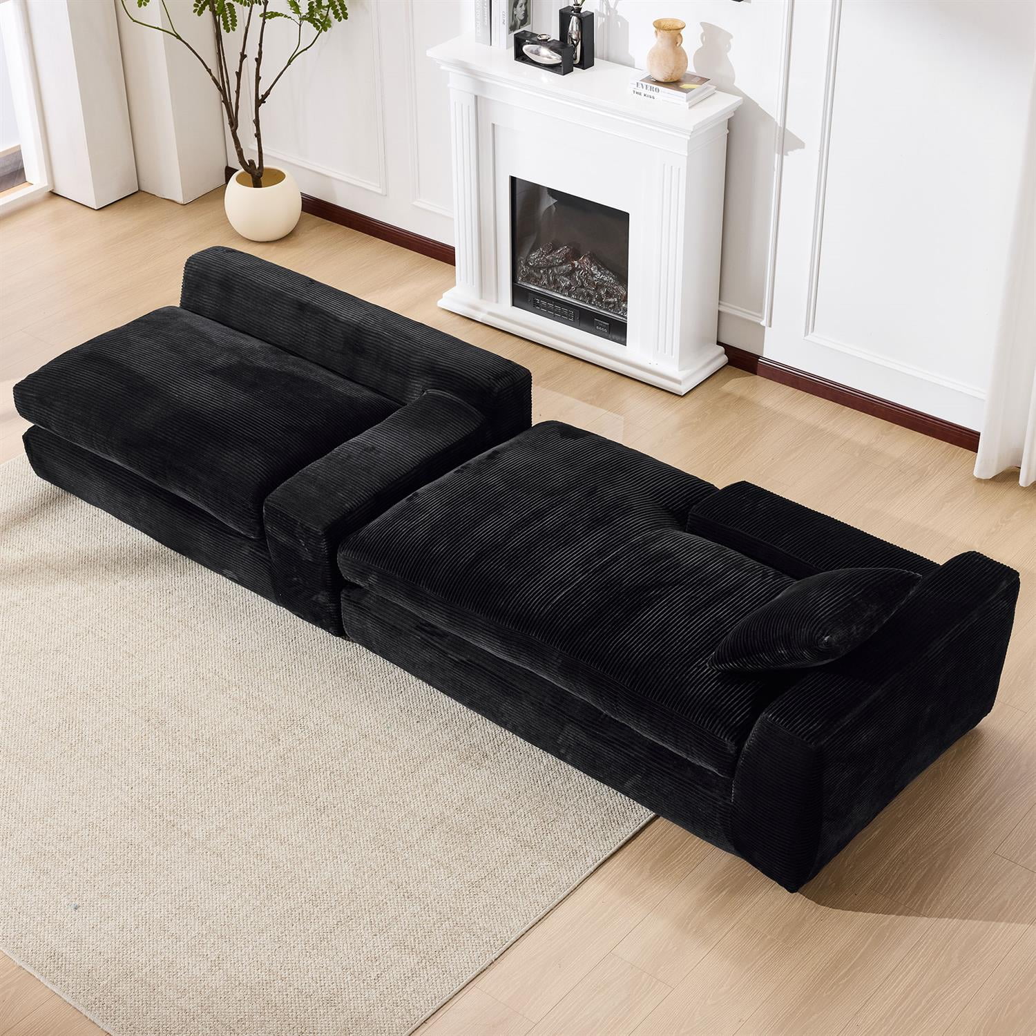 Demi Bonn 99"x69" L-Shape Modular Sectional Sofa Set, Modern Minimalist Upholstered Sleeper Couch for Bedroom & Living Room, No Installation, Black