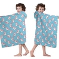 thumbnail image 4 of Blue Cartoon Unicorn Heart Pattern Hooded Bath Towel，50"x30" for Ages 3 To 12 Kids, Quick Dry Lightweight Soft Microfiber Hood Beach Towel Cover Up for Kids, 4 of 7