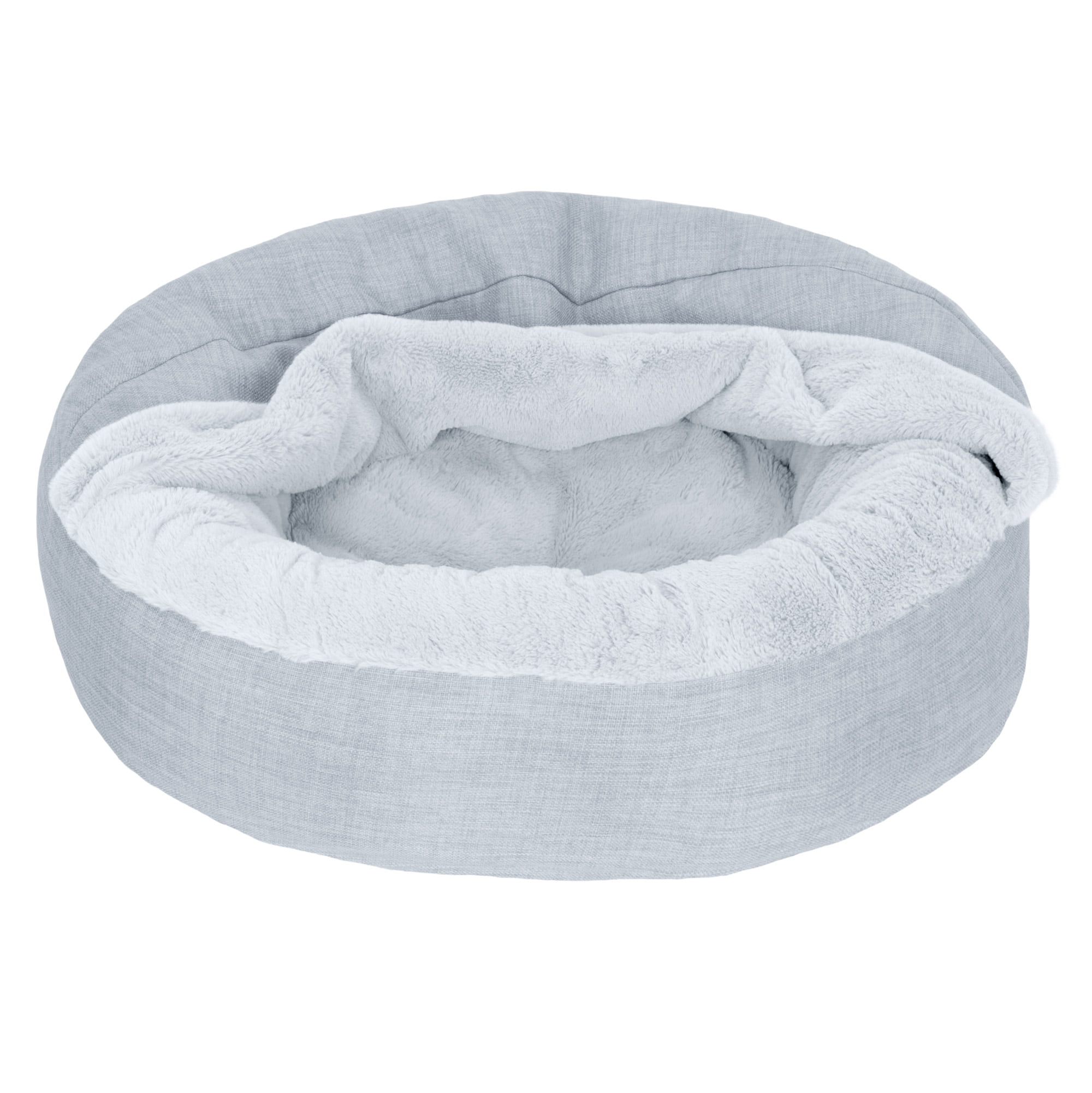 FurHaven Plush & Performance Linen Hooded Donut Pet Bed for Dogs & Cats - Mist Gray, Medium - 27"