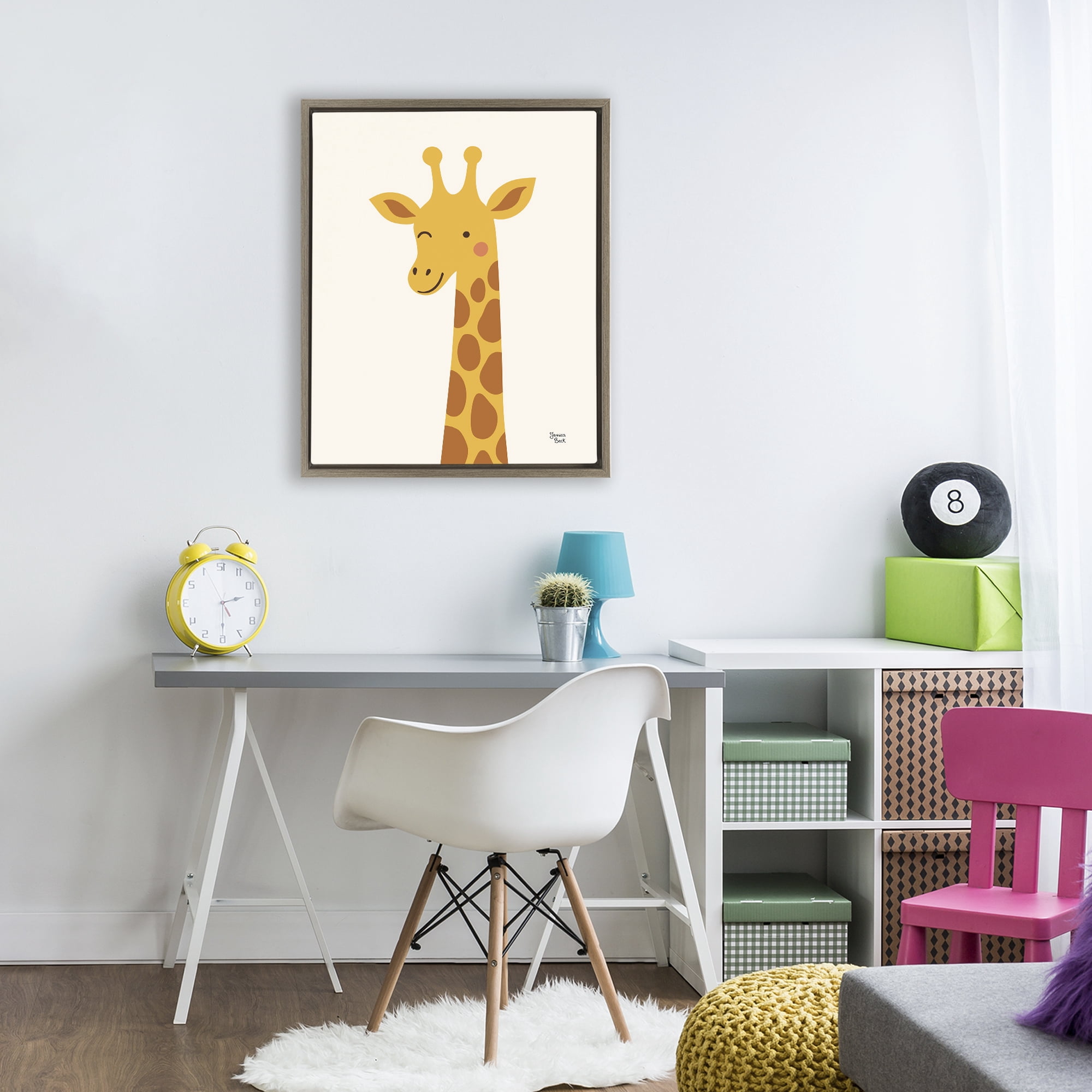 Stupell Industries Winky Giraffe Portrait Brown Framed Floater Canvas Wall Art, design by Jessica Beck