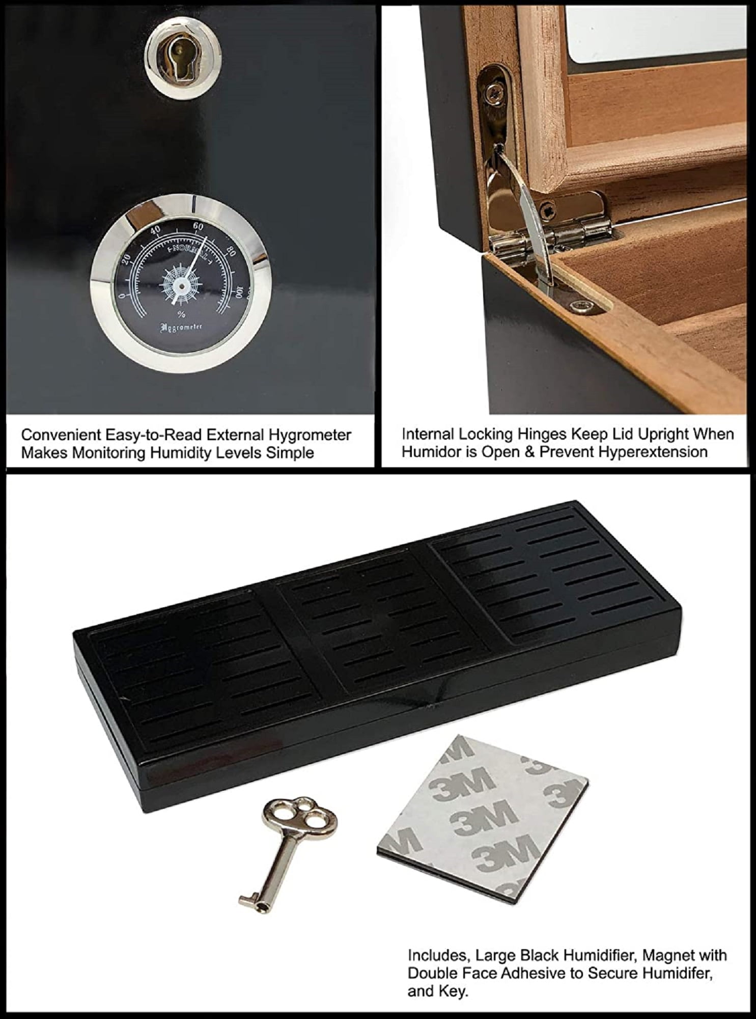 Berkeley 2 Glass Top Two-Tone Cigar Humidor w/External Hygrometer - Dark Mahogany & Black Lacquer Finish - Capacity: 100