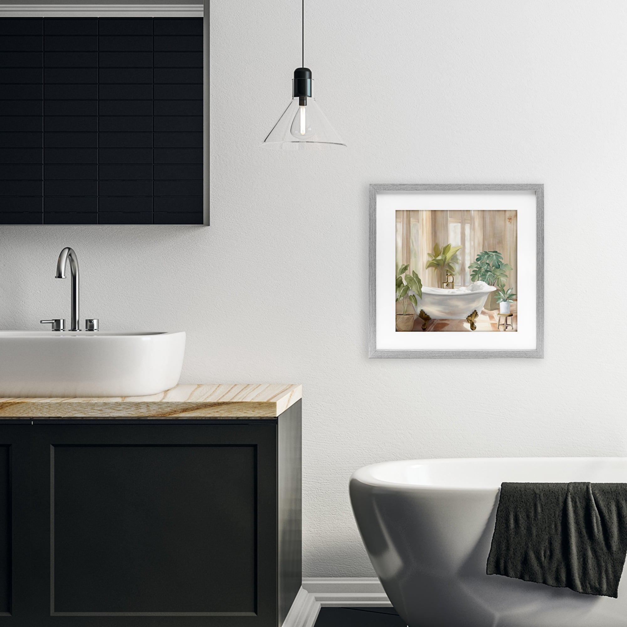 Stupell Industries Serenity Bathroom Plants Gray Framed Print Under Glass, design by Kim Allen