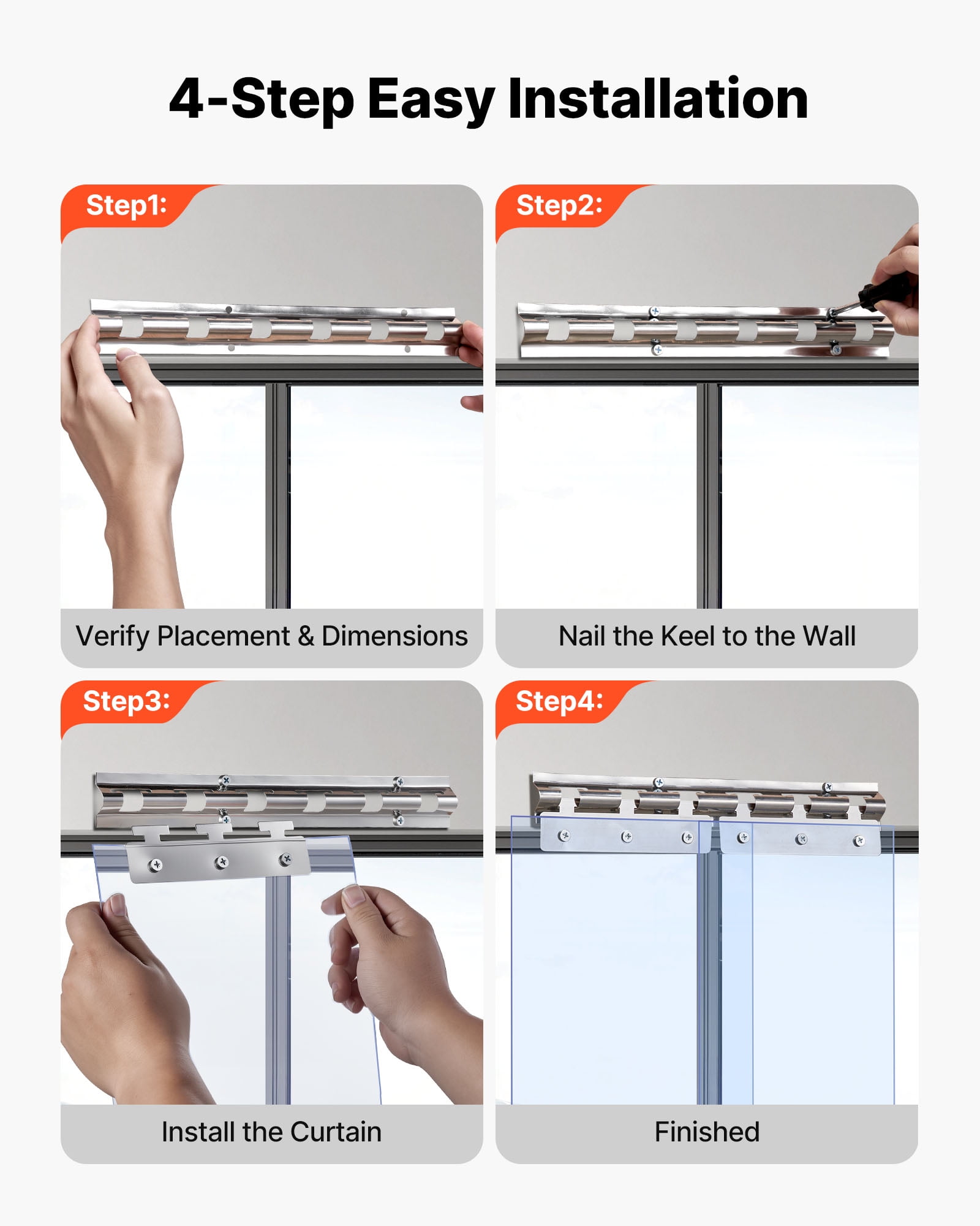 VEVOR Clear PVC Strip Curtain, 96 in Height x 60 in Width x 0.08 in Thickness, 10 PCS Walk in Freezer Cooler Curtain Strips, Smooth Waterproof Plastic Door Strips for Warehouse, Freezer, Garage Doors