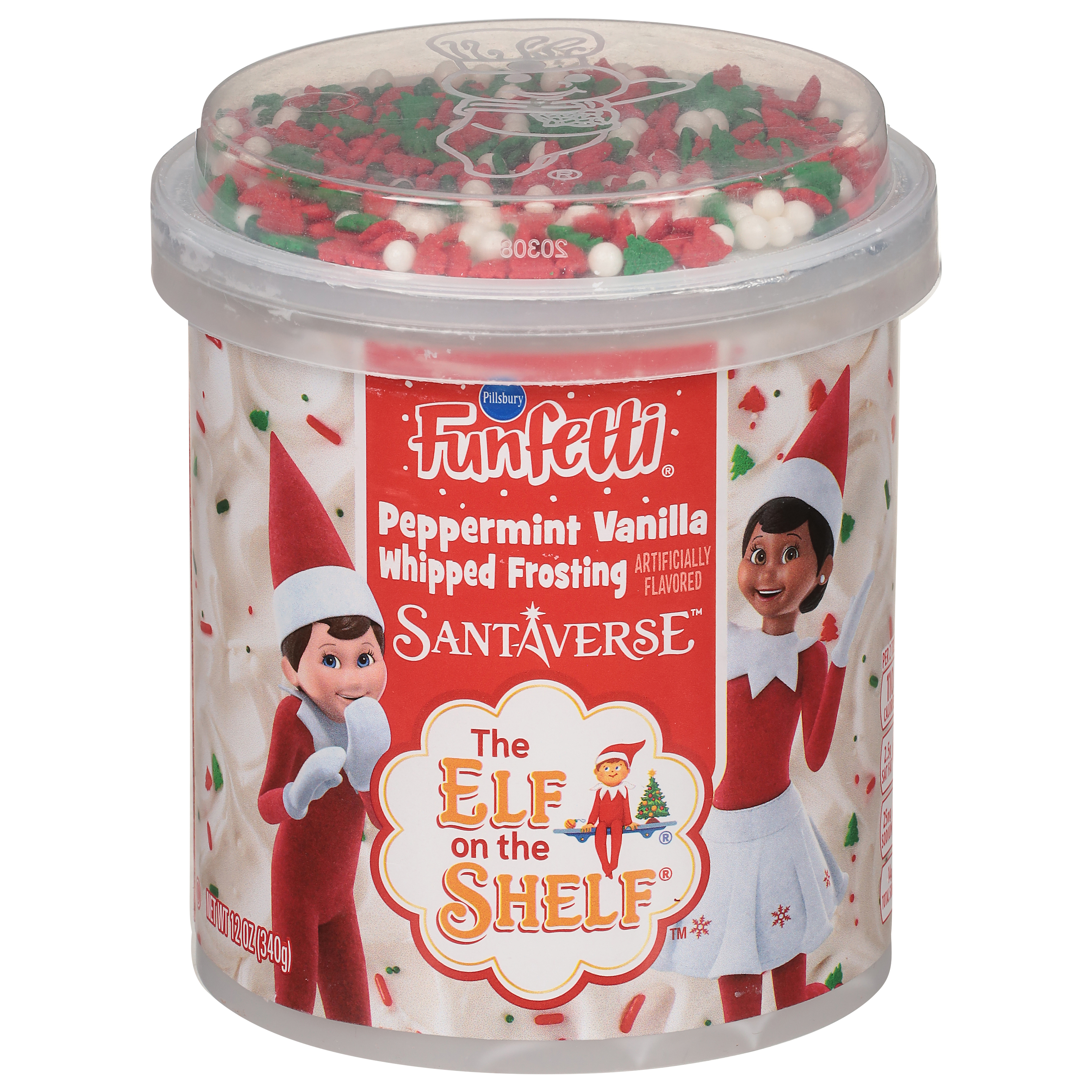 Pillsbury Funfetti Elf on the Shelf Peppermint Vanilla Whipped Frosting, 12 oz Tub
