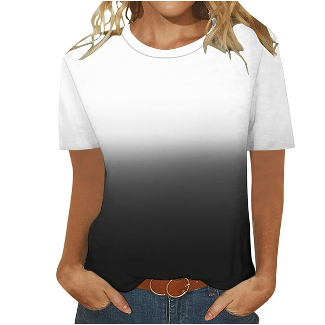Tops Florales para las Mujeres Impreso Suéter Cuello Redondo Manga Corta, Ligero Y Casual Tops Cortos para las Mujeres