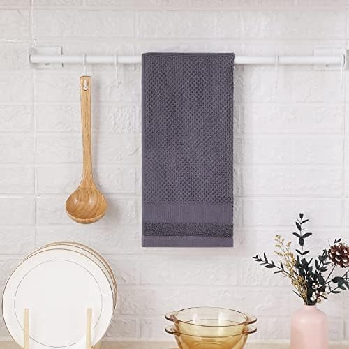 100% Cotton Waffle Weave Kitchen Towels, 13 x 28 Inches Super Absorbent and Machine Washable Dish Towels for Drying Dishes, 4-Packs, Dark Grey