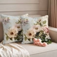 thumbnail image 2 of Vintage Pink Floral Outdoor Waterproof Pillow Covers, Spring Botanical Oil Painting Decorative Square Throw Pillowcase Sofa Cushion Sham for Patio/Couch/Chair, 16"x16" 2 Pack, 2 of 8