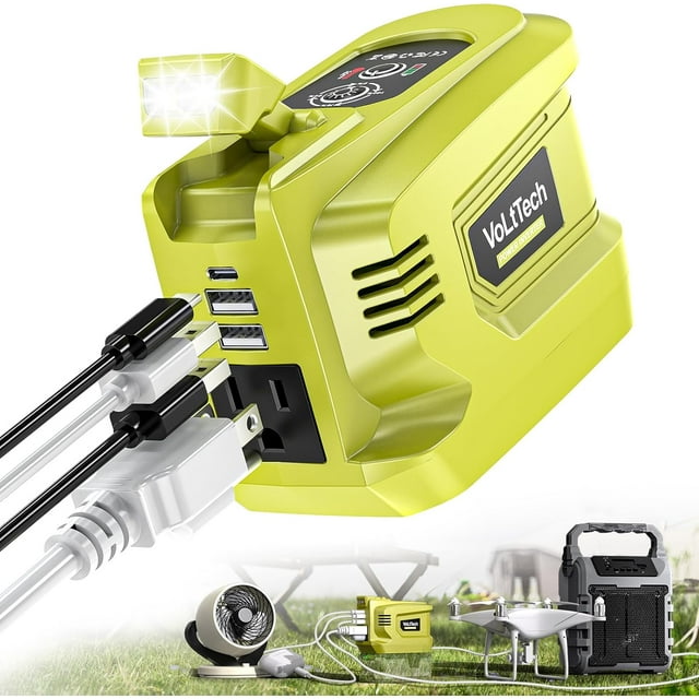 Inversor de Energía de 200W Compatible con Ryobi, DC 18V a AC 110-120V Inversor de Batería, Adaptador de Batería Portátil Convertidor de Cargador de Teléfono con 2 USB y 1 Type-C y 1 Toma AC (Solo