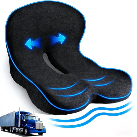 Memory Foam Truck Seat Cushion - L Shaped Ergonomic Design for Lower Back & Tailbone Support, Long Drive Comfort for Semi Truck, Car, Office Chair