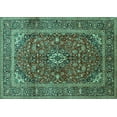 thumbnail image 1 of Ahgly Company Machine Washable Indoor Rectangle Medallion Turquoise Blue Traditional Area Rugs, 6' x 9', 1 of 4