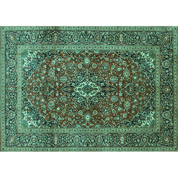 Ahgly Company Indoor Rectangle Medallion Turquoise Blue Traditional Area Rugs, 4' x 6'