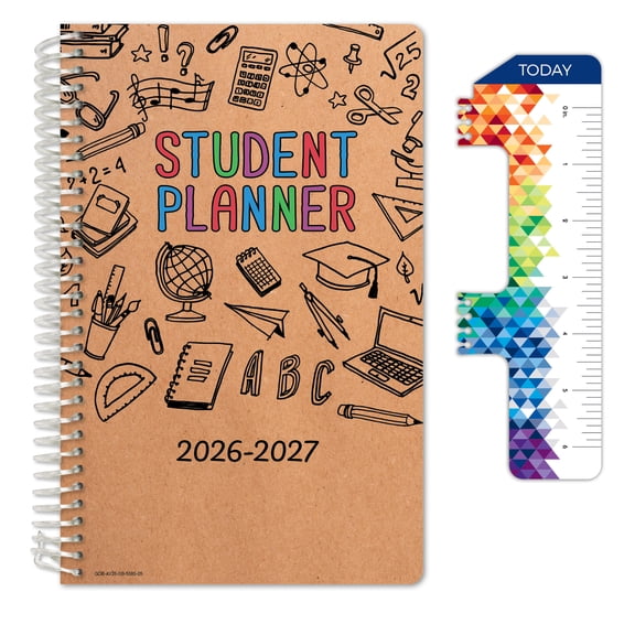 Global Datebooks Secondary Student Planner AY 2026-2027 - Block Style - 5.5"x8.5" (Kraft Doodles)