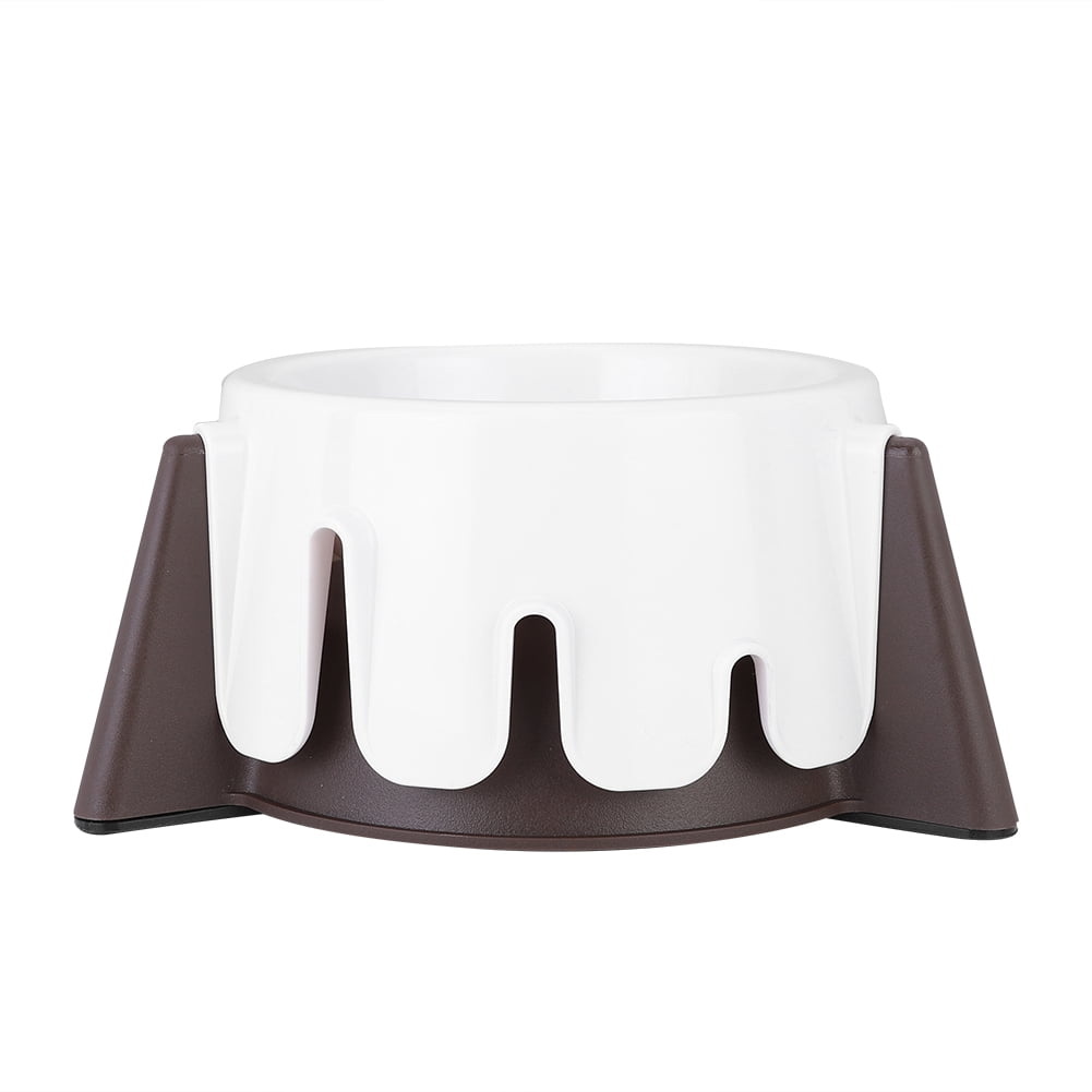 Yajisi Pet Dog Cat Slow Food Feeder Bowl Cake Shape Design Wet and Dry Use Five Adjustable Height Modes to Protect Pet Spine Durable Plastic Construction White and Brown Colors 7.56 inches / 19.2 cm