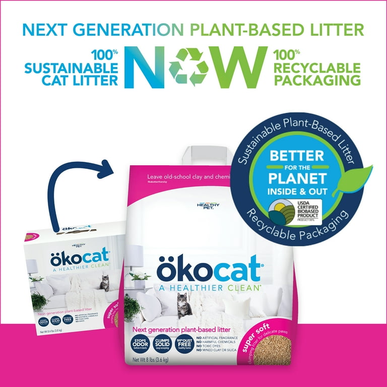 okocat Super Soft Clumping Natural Wood Cat Litter for Delicate Paws 8.0lbs