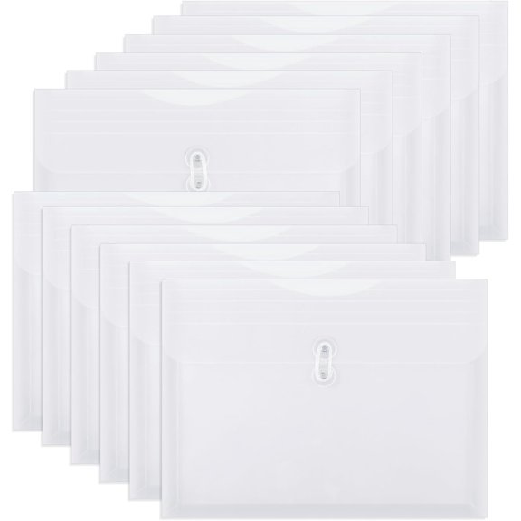 12 Pcs Letter Size Plastic Envelopes with String Closures Employee File Folders Reusable Poly Pockets Side Load Plastic Document Envelope Plastic Paper Organizer for Office School Home (Clear)