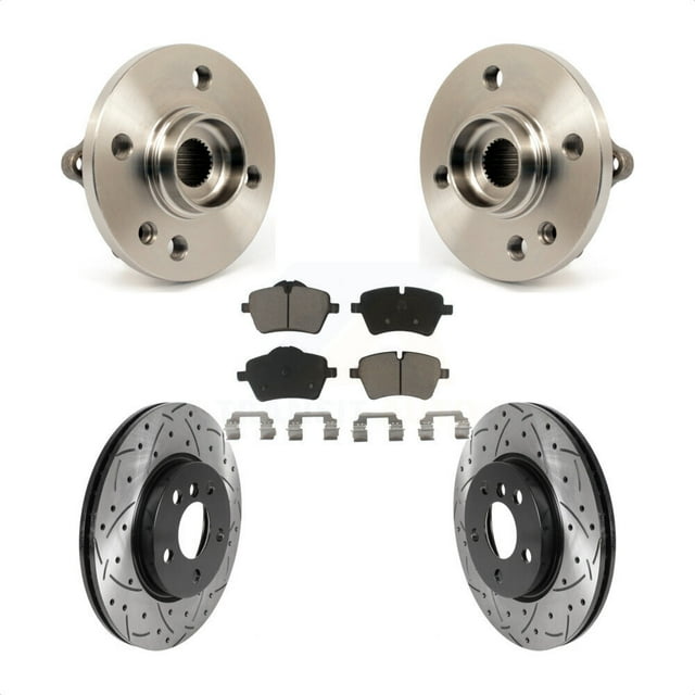 Transit Auto Front Hub Bearing Assembly Coated Drilled Slotted Disc Brake Rotors and Ceramic Pads Kit for Car 2014-2015 Mini Cooper 1.6L with 294mm Diameter Rotor 5 Lug Wheels KBB-120161