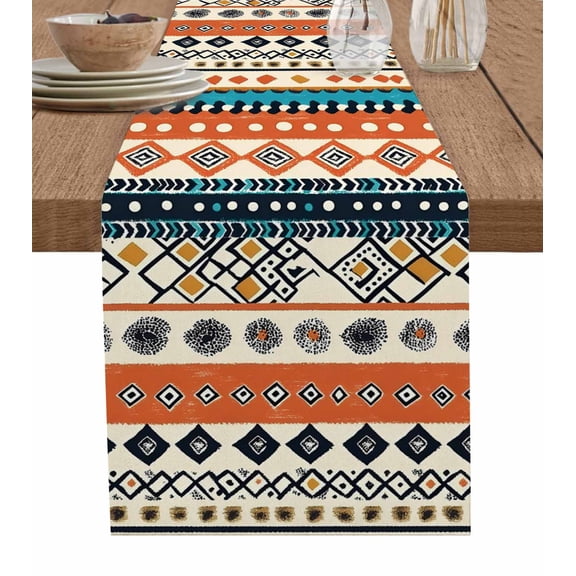 Boho Ethnic Table Runner 36 Inches, Farmhouse Colorful Geometric Stripes Art Bed Runner Dresser Scarves Tabletop for Indoor Outdoor Parties/Ceremony/Banquet, 13"x 36"
