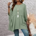 thumbnail image 2 of Delconic Womens Three Quarter Sleeve Blouse Casual Work Tunic Top Loose Fit Asymmetrical Hem Layered Pullover Office Shirt Light Green 3XL, 2 of 5