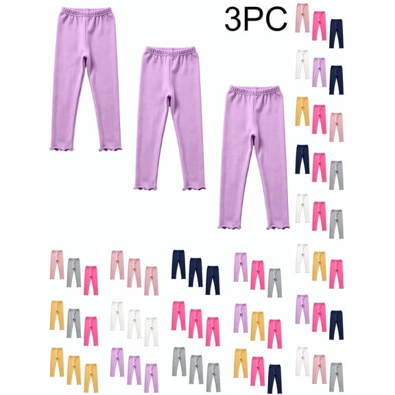 3 Pack Girls Leggings Cotton Tights for Toddler Kids Soft Pants