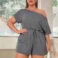 thumbnail image 1 of JMKQLZ Spring Summer Short Sleeve Solid Color T-Shirt Casual Loose Short Jumpsuit For Women, 1 of 8