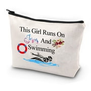 Girl Swimmer Gifts Swim Lover Gifts This Girl Runs On Jesus And Swimming Makeup Bag Swimming Gifts for Girls Swimming Team Gifts Swim Travel Bag Cosmetic Zipper Pouch