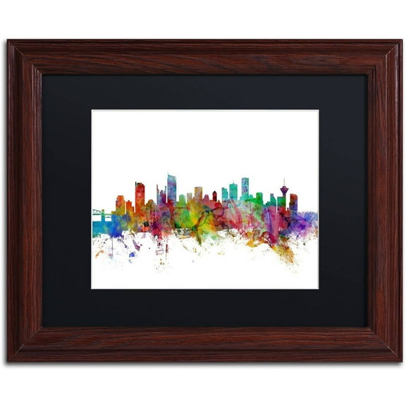 Trademark Fine Art "Vancouver Canada Skyline" Canvas Art by Michael Tompsett Black Matte, Wood Frame