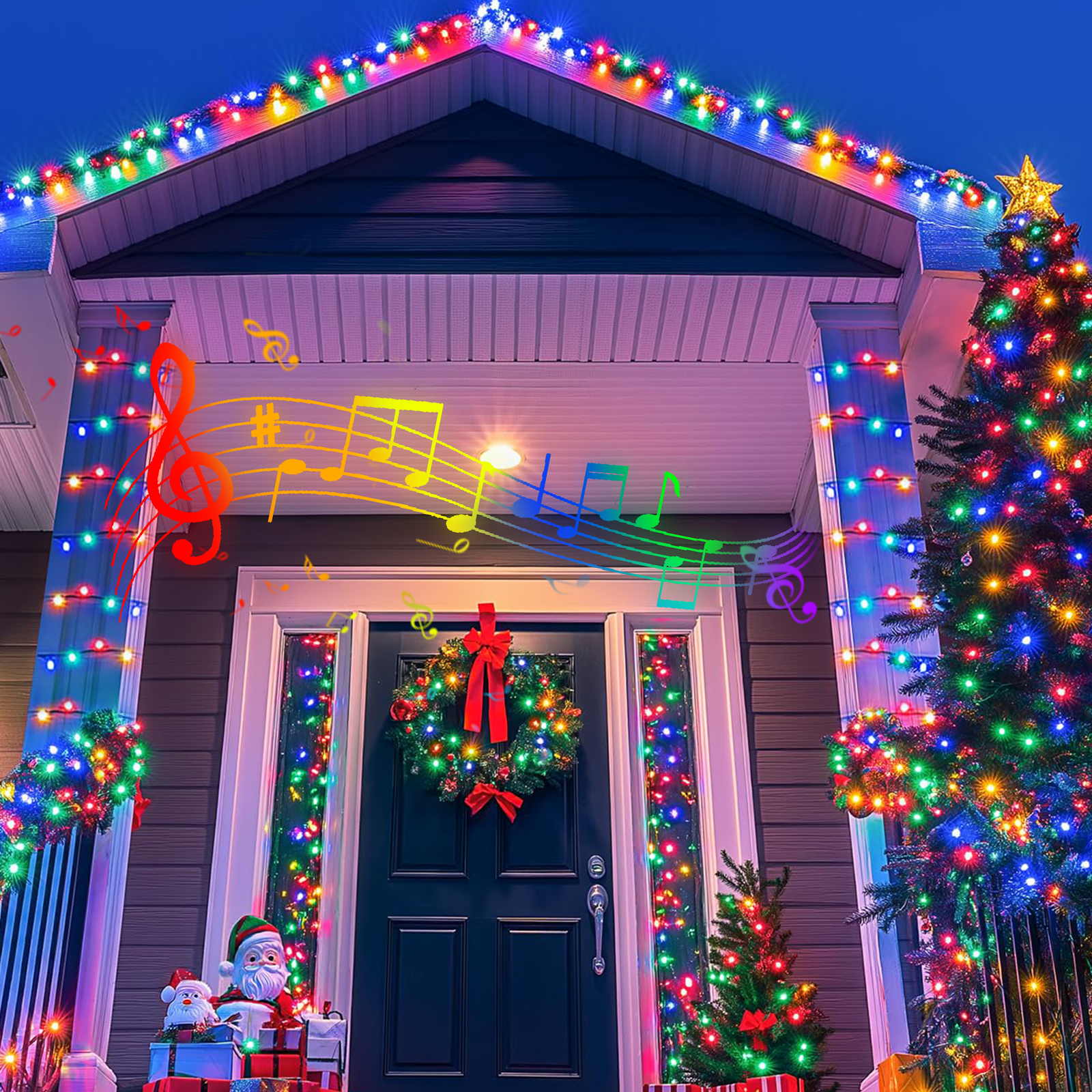 LAMPHOME 33ft Music Christmas Mini Lights,100 LED Fairy Starry String Light Plug in for Indoor Outdoor Xmas Tree Wedding Party Decoration (Four Colors)