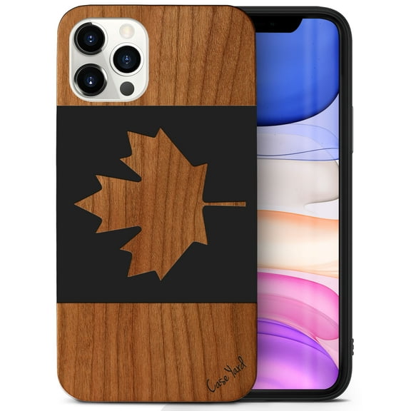 Case Yard Wooden Case for iPhone-11-Pro-Max Soft TPU Silicone cover Slim Fit Shockproof Wood Protective Phone Cover for Girls Boys Men and Women Supports Wireless Charging Canada Flag Design