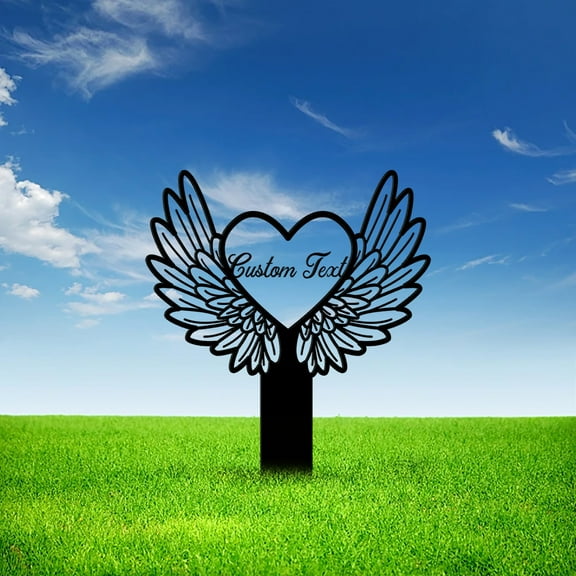 Custom Name Memorial Heart With Wings Metal Stake, Memorial Garden Decor, Personalized Angel Heart Signs, Outdoor Markers