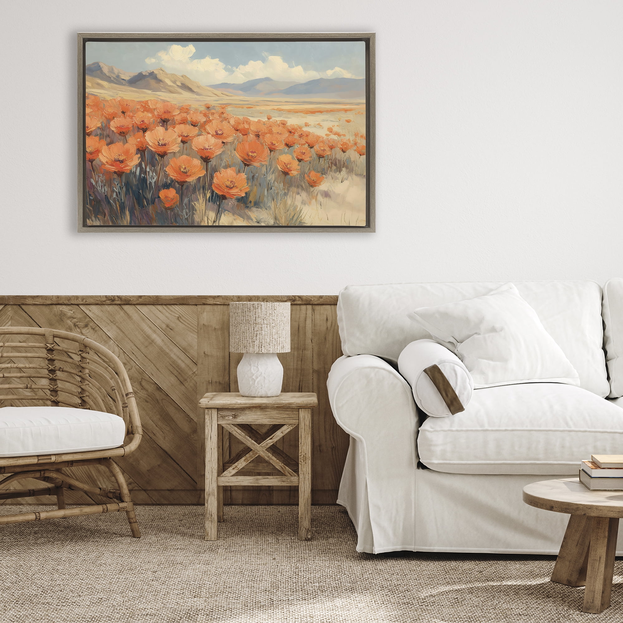 Stupell Industries Desert Poppies in Valley Brown Framed Floater Canvas Wall Art, design by Gina Kelly
