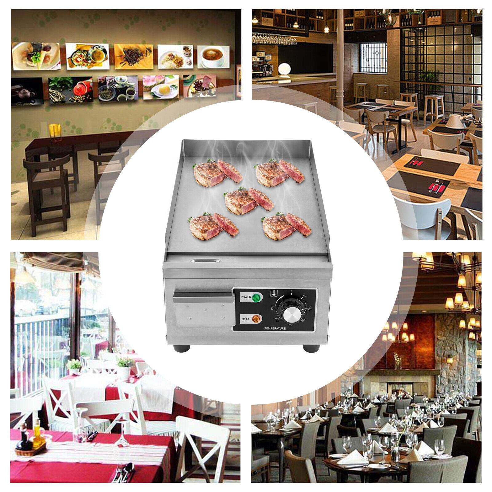 Electric Griddle Flat Top Grill 1300W Hotplate BBQ Commercial Kitchen Hot plate Electric Countertop Griddle Machine 122°F to 572°F 1.02*18.90*8.07 inch
