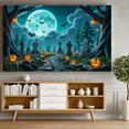 thumbnail image 2 of Spooky Design Halloween Banner Full Moon Graveyard Jack-o'-Lantern Atmospheric Scene for Halloween Party Outdoor Indoor Decoration, 2 of 9
