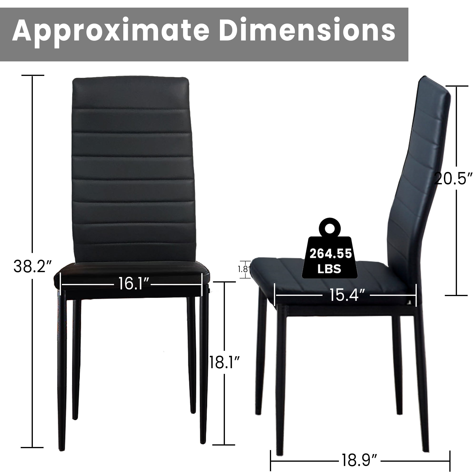 SESSLIFE Dining Chairs Set of 4, PU Leather Kitchen Chairs with Padded High Back for Kitchen Living Room Restaurant,Black(Only 4 Chairs)